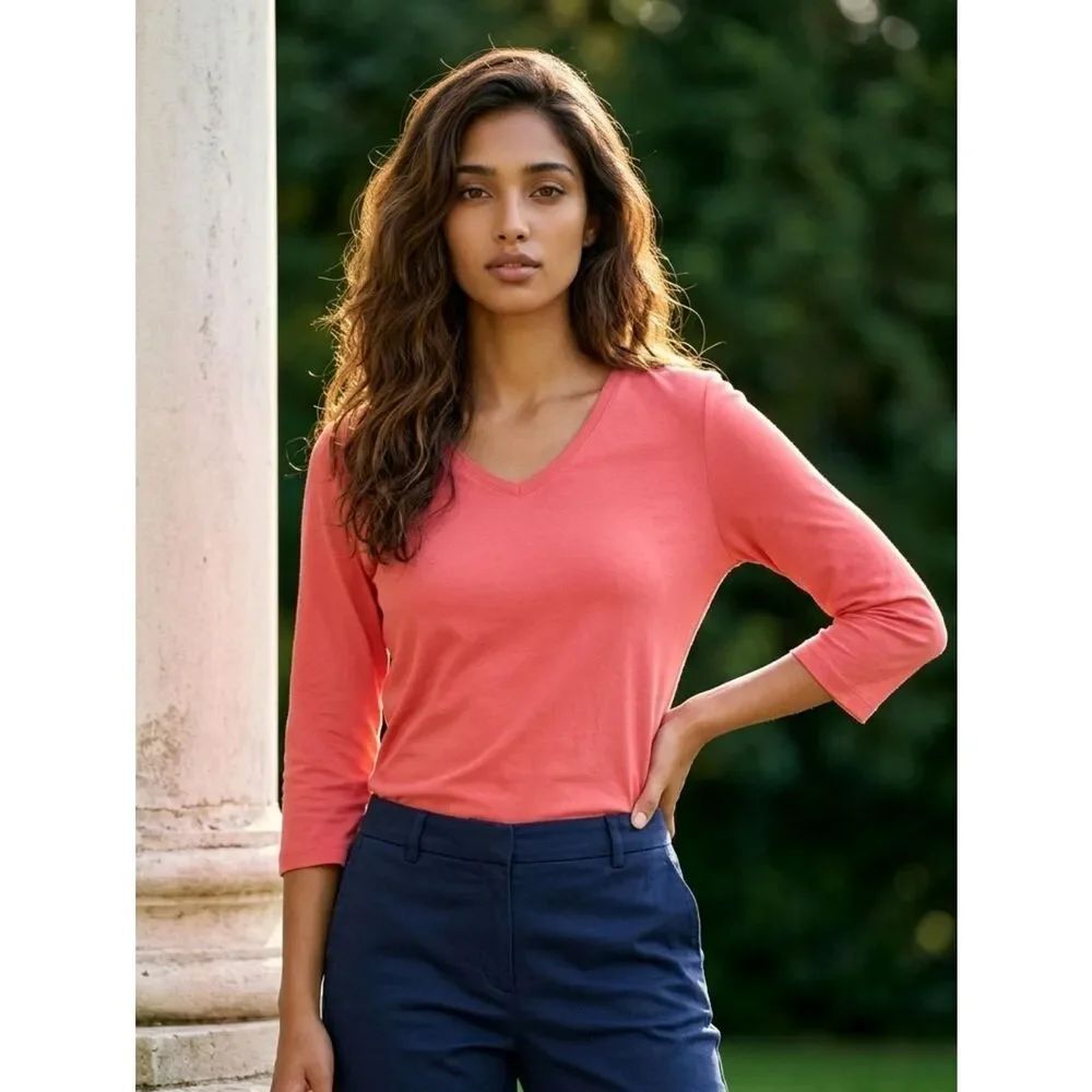 Orvis Soft Luxe Coral Tee Large Pima Cotton V Neck Elevated Everyday Outfit